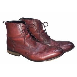 ASOS Boots Leather Lace Up Wingtip Almond Toe Mens 11 Classic Reddish Brown